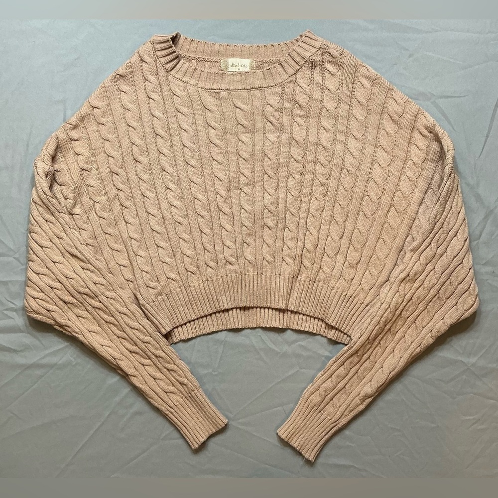 Altar'd State Tan Cable Knit Crew Neck Sweater